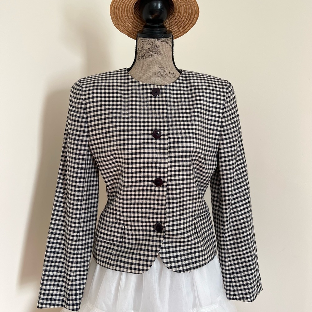Vintage 1980-90s Navy Houndstooth Christian Dior Blazer